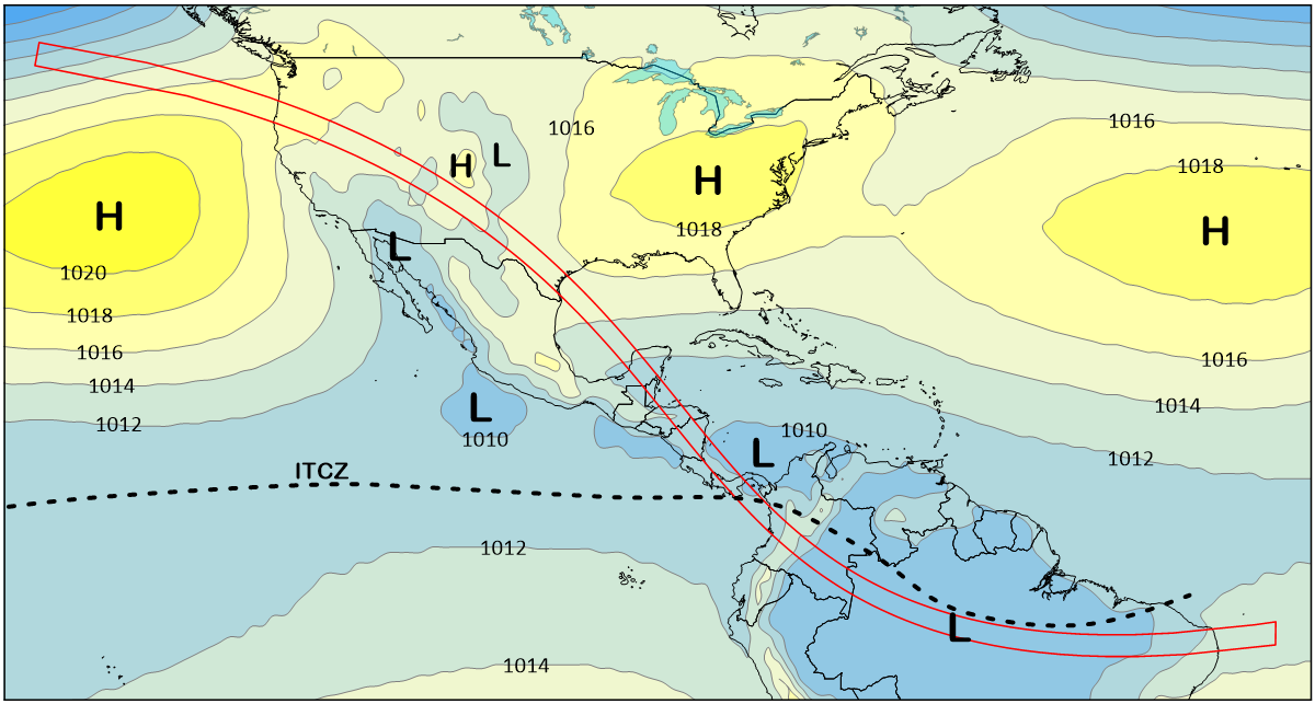 Average pressure system location for October 14