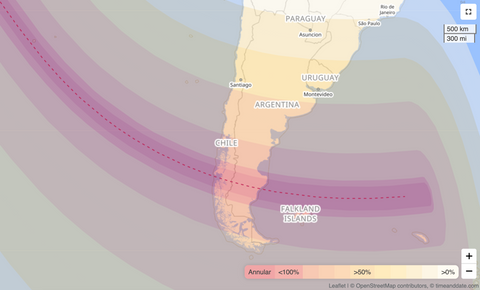path of october 2024 annular eclipse over Latin America
