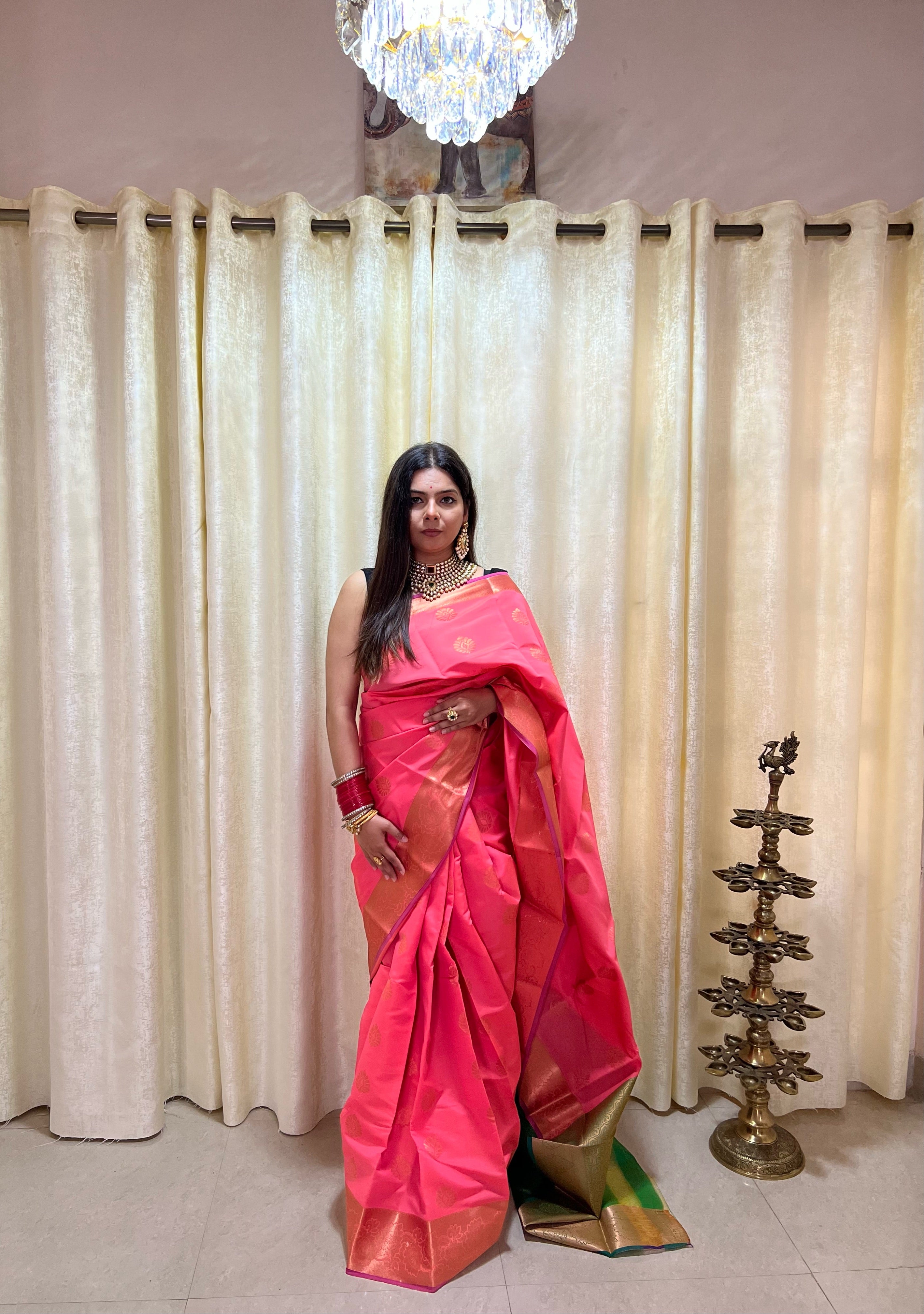 Buy semi silk golden saree online design by Craftiva | Semi silk saree