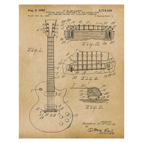 Gibson Guitar 1955: Patent Art Print - Parchment
