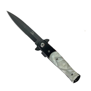 Falcon 7" Overall Spring Assisted Knife Black w/ Faux White Marble Handle - KS1106BSL - Big Red Trading