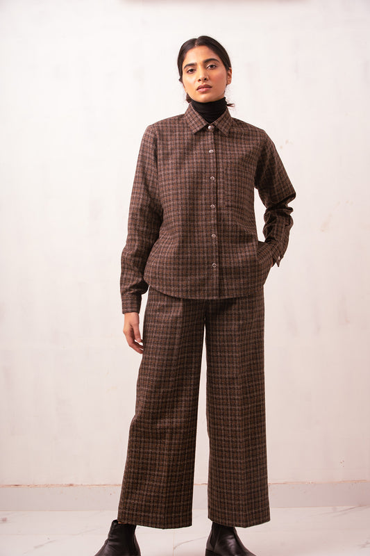 Girth High-Waisted Woolen Trouser | Brown Check