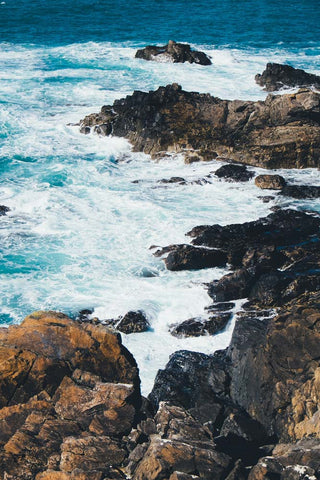 crashing waves against rocks