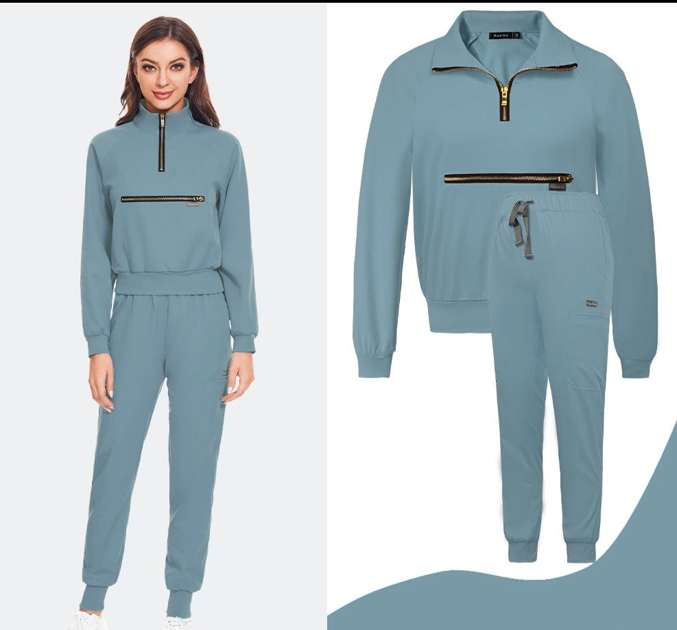 Brigette Quater Zip Scrub Set