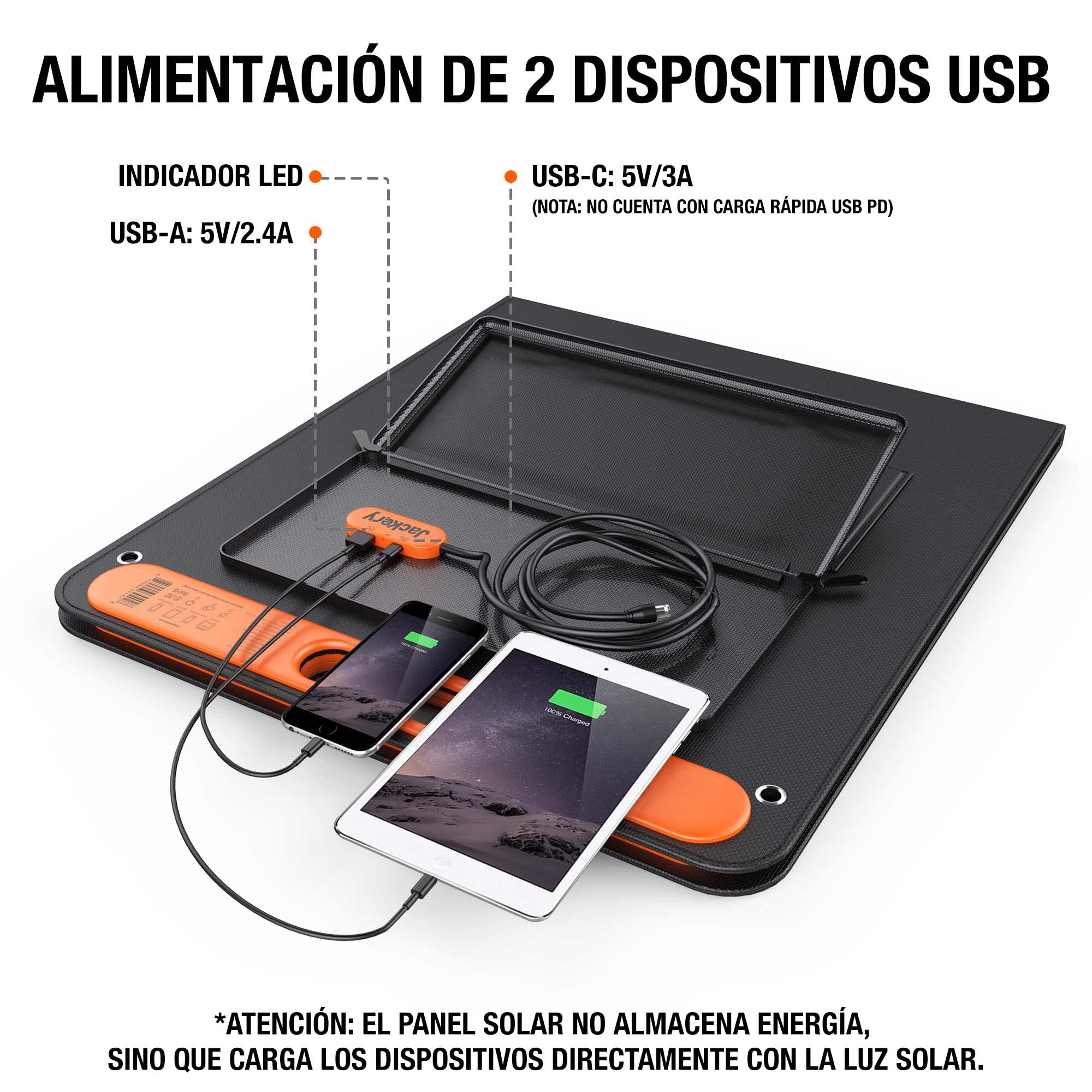 Panel solar portátil de 100 W compatible con dispositivos USB y baterías de  12 V para aventuras al aire libre, panel solar plegable perfecto para