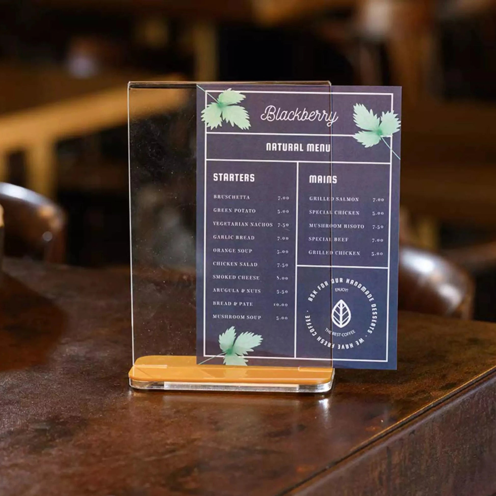 Acrylic Table Stand Menu Holder for A5 with Wooden Stand