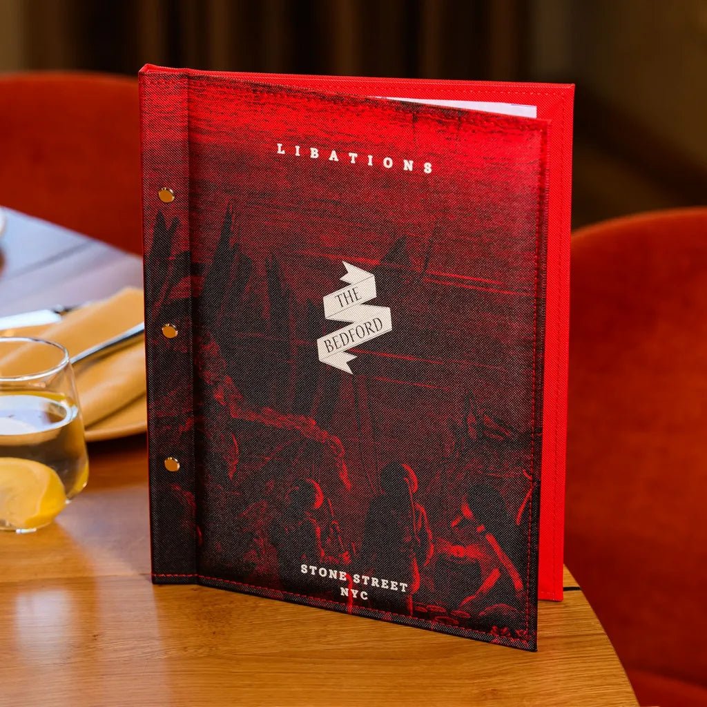 restaurant PU menu with UV printed logo and artwork