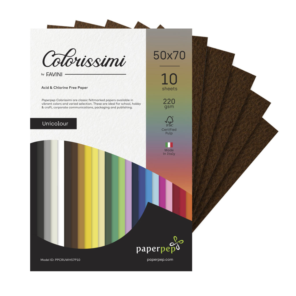 Paper Pep Colorissimi Card Stock 220Gsm 50X70Cm Caffe (Brown) Unicolor Of 10 Sheets
