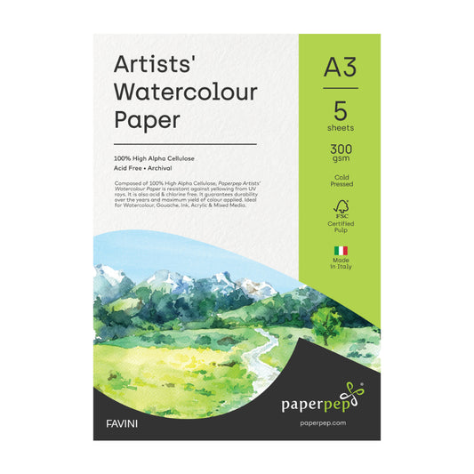 Paper Pep Artists' Acrylic Paint Paper 300GSM Cold Pressed A4 Pack of 10