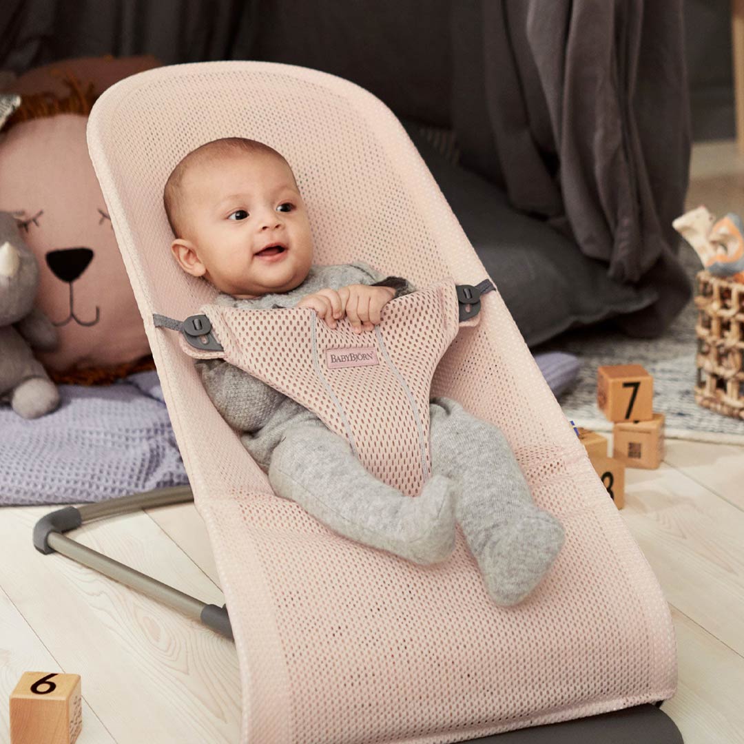 baby bjorn bouncer pink and grey