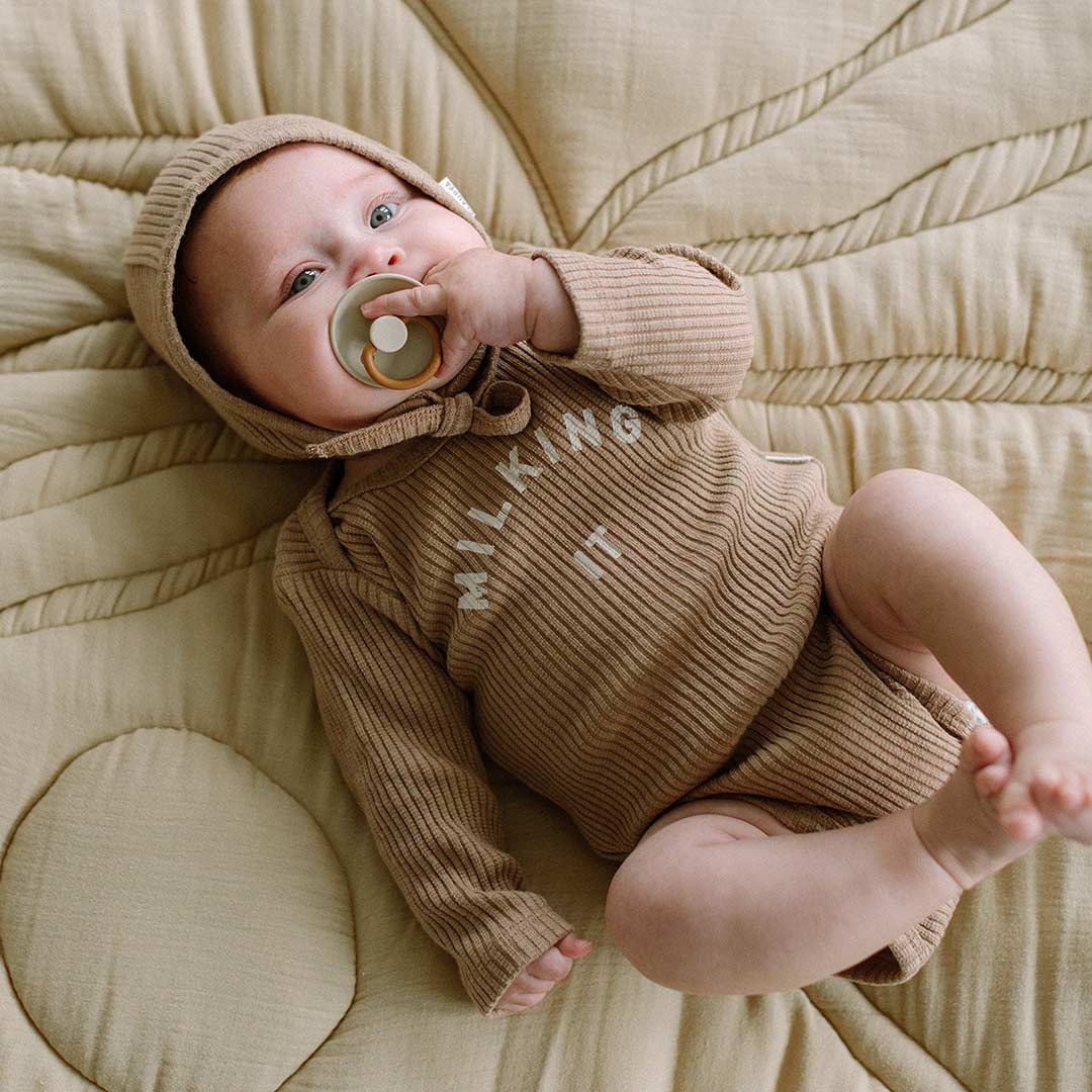 Milking It Organic Sleepsuit in Oat - Eco Mama & Babe