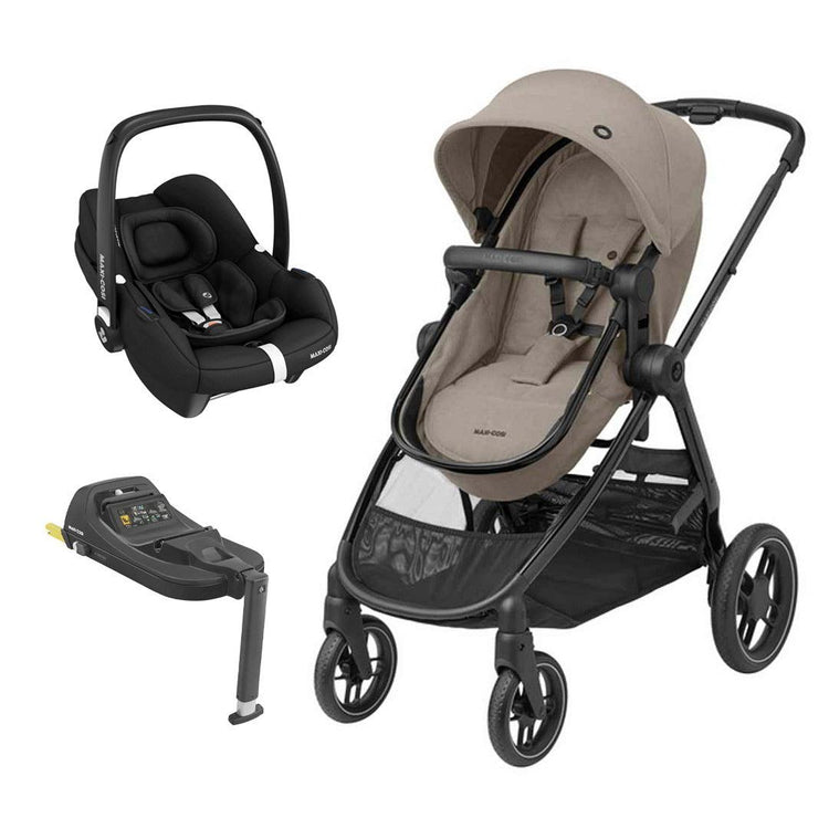 Maxi-Cosi Zelia S Trio Stroller 3 in 1 Set, 0 - 4 Years, Up to 22 kg,  Foldable, Compact and Adjustable Stroller, Includes CabrioFix S i-Size Car  Seat, Accessories, Diaper Bag, Grey : : Baby Products