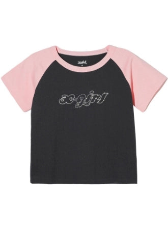 RHINESTONE CHUBBY LOGO S/SRAGLAN BABY TEE