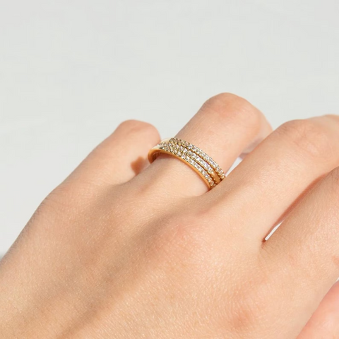 Half Eternity Minimalist Natural Diamond Ring Yellow Gold 14K