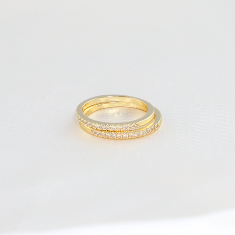 Half Eternity Minimalist Natural Diamond Ring Yellow Gold 14K