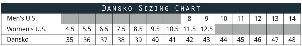 dansko shoe size guide