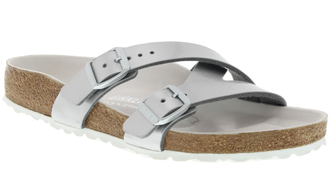 metallic silver birkenstocks