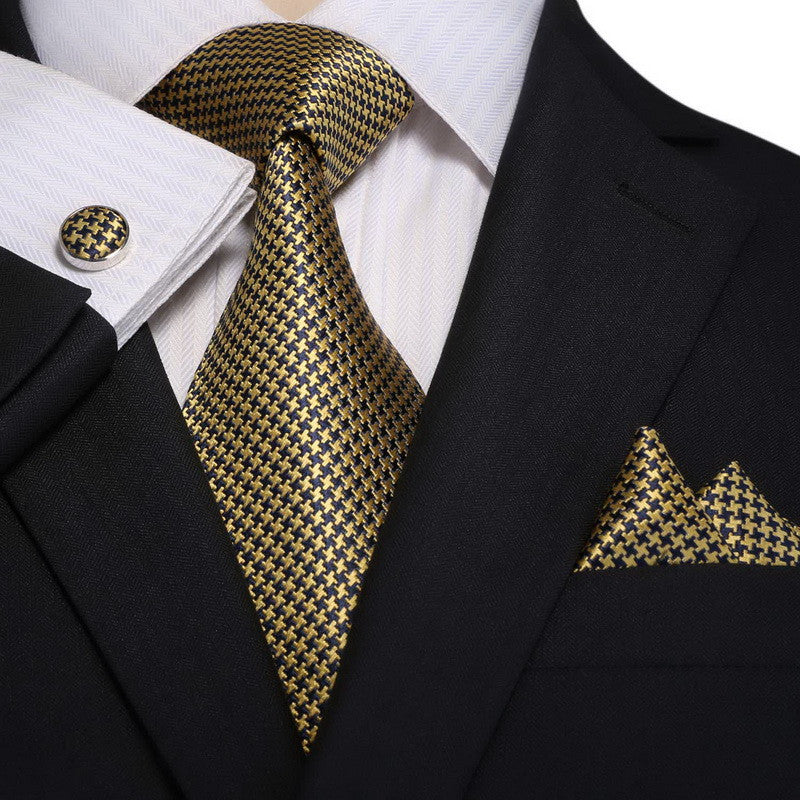 Golden and Navy Blue Silk Necktie Set JPM18A88 | Toramon Necktie ...