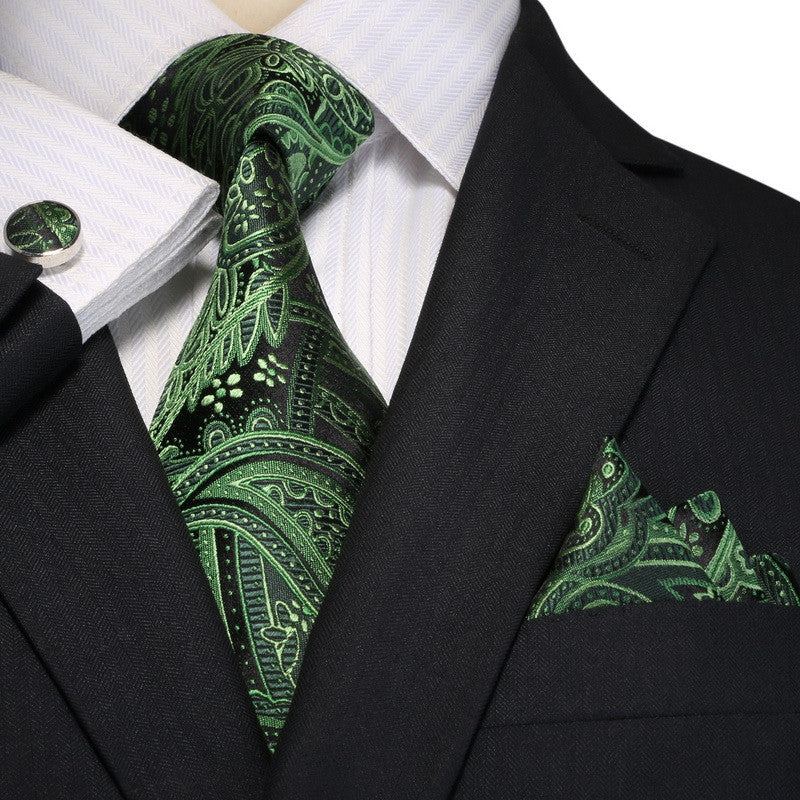 Green and Black Paisley Necktie Set JPM18E01 | Toramon Necktie Company ...