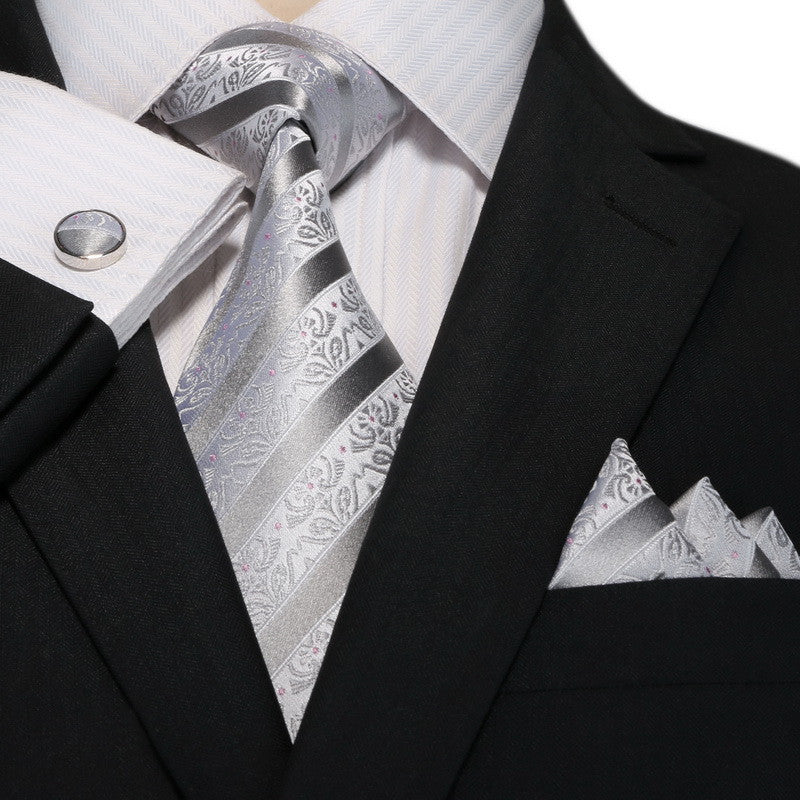 Grey Paisley Stripe Silk Necktie Set- JPM18A78 | Toramon Necktie ...