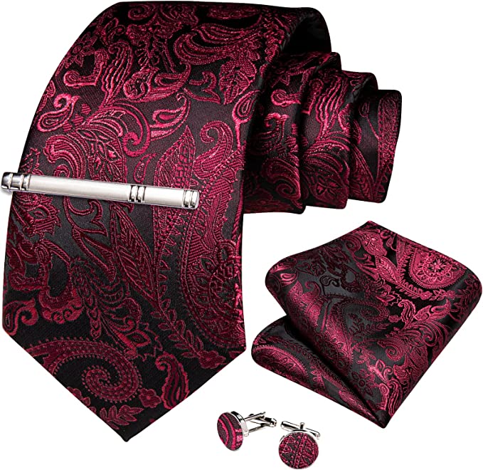 Cranberry And Black Paisley Silk Necktie Set Dbg1111 Toramon Necktie Company Mens Necktie