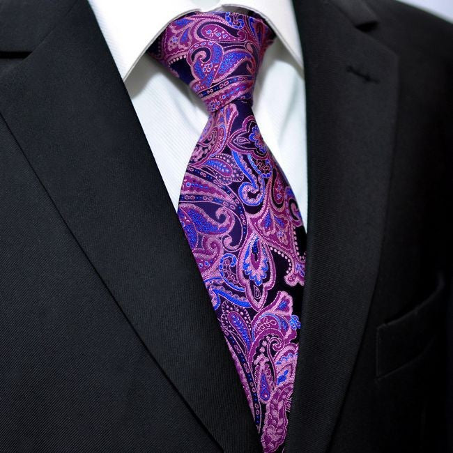 Blue Pink Paisley Silk Necktie Set JXPQ15 | Toramon Necktie Company ...