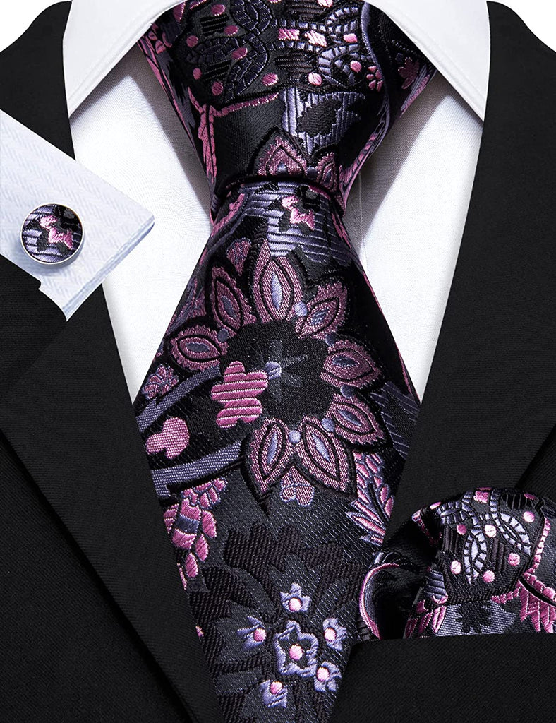 Black Pink Grey Floral Necktie Set Lbw1133 Toramon Necktie Company Men S Necktie Sets