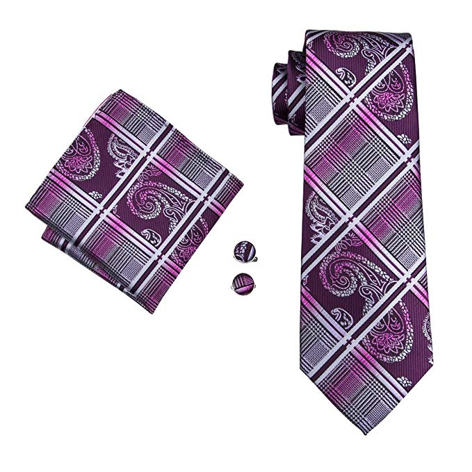 Purple and Gray Plaid Paisley Necktie Set lbw1650 | Toramon Necktie ...
