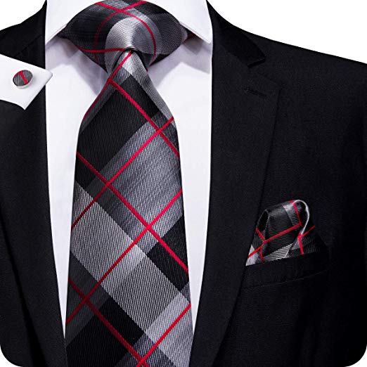 Black Red Gray Plaid Tie Set LBW216 | Mens Ties | Toramon Necktie ...