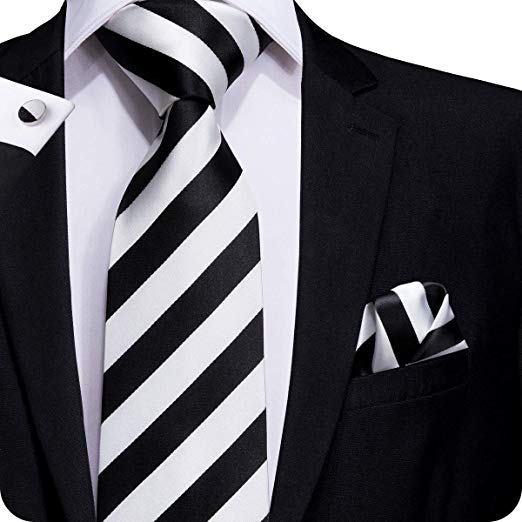 Black and White Striped Silk Necktie Set -LBW338 | Toramon Necktie ...