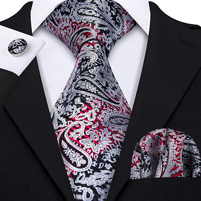 Gray,Red and Black Paisley Necktie Set LBW359 | Toramon Necktie Company ...