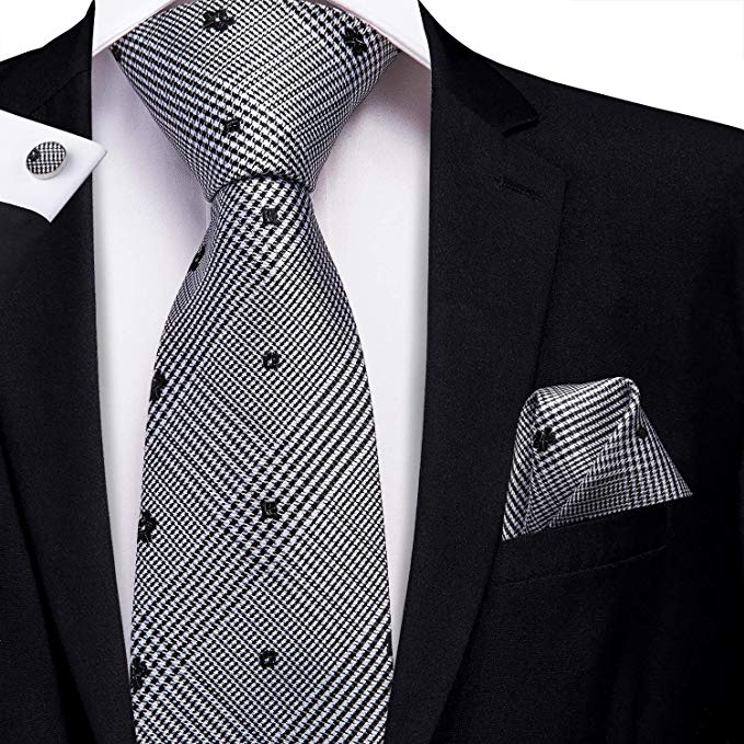 Black and Gray Silk Necktie Set-LBW386 