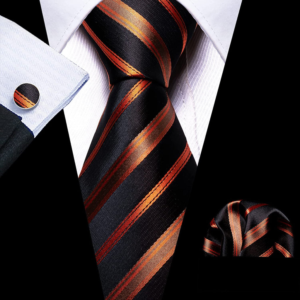 Black and Orange Silk Necktie Set-LBW536 | Toramon Necktie Company ...