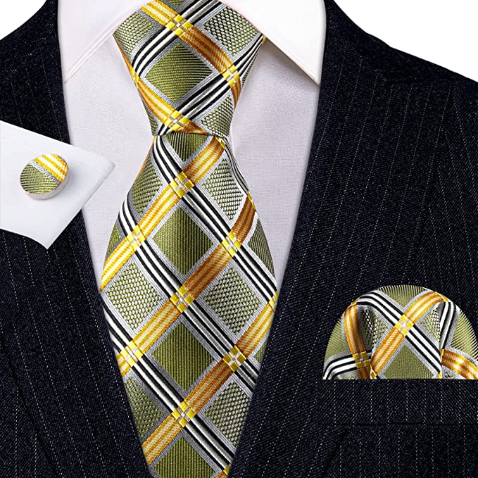 Olive Green Yellow and Black Necktie Set-LBW903 | Toramon Necktie ...