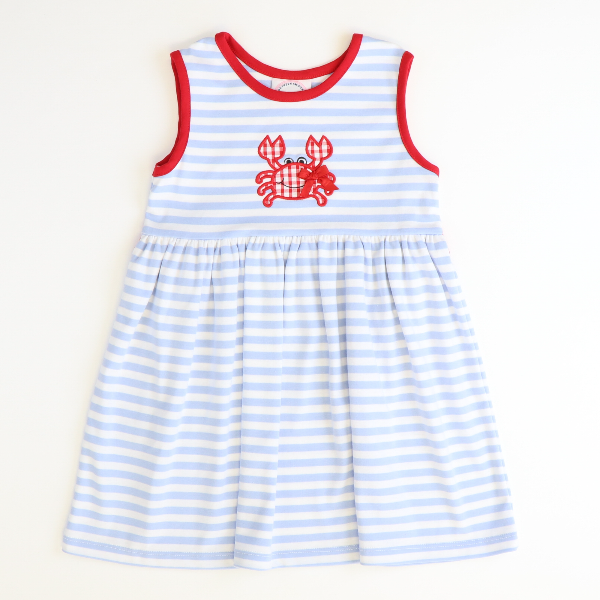 Applique Crab Dress Cloud Stripe Knit Southern Smocked Co