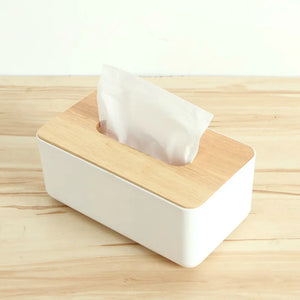 Plastic Tissue Box Wooden Lid Round Square Napkin Holder Container - JSK Studio - Facial Tissues
