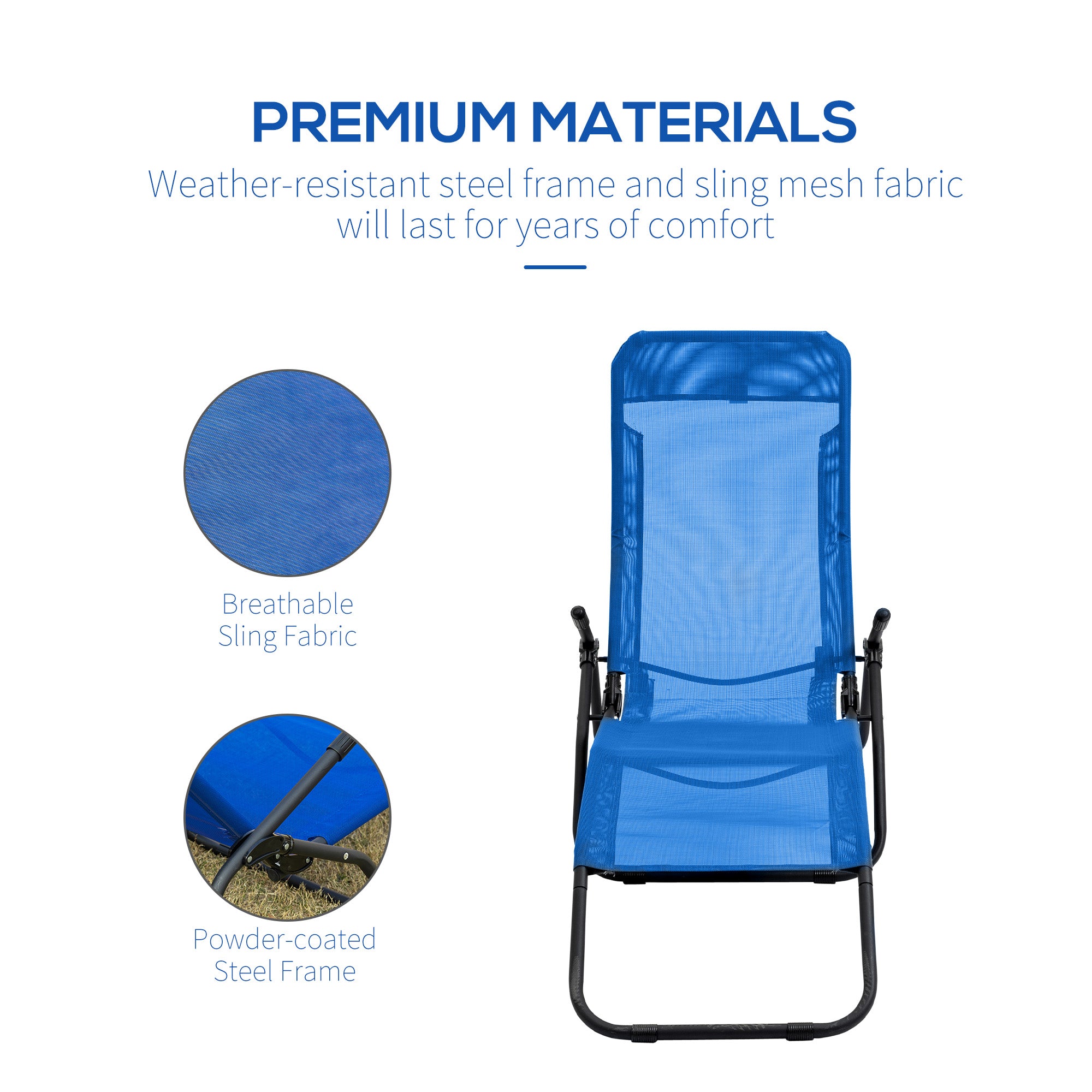 Foldable Patio Lounge Chair, Outdoor Beach Lounger with Breathable Mesh Fabric, Zero Gravity Chair with Rocking Function, Footrests, and Armrests, for Garden, Pool, Blue - Image 7