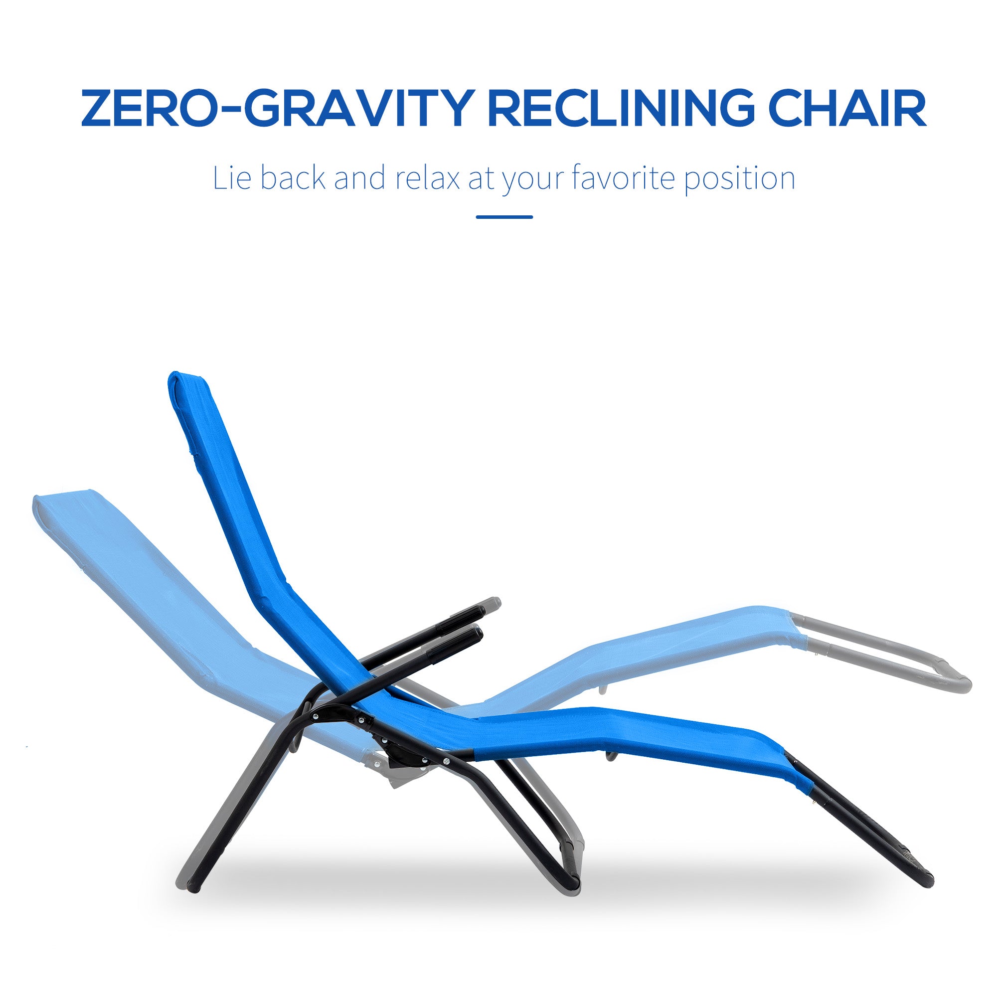 Foldable Patio Lounge Chair, Outdoor Beach Lounger with Breathable Mesh Fabric, Zero Gravity Chair with Rocking Function, Footrests, and Armrests, for Garden, Pool, Blue - Image 4