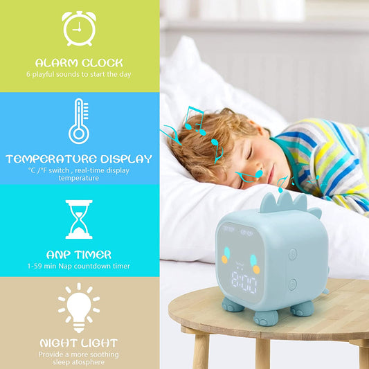 Kids Digital Alarm Clock for Kids Bedroom Cute Dinosaur (Blue)