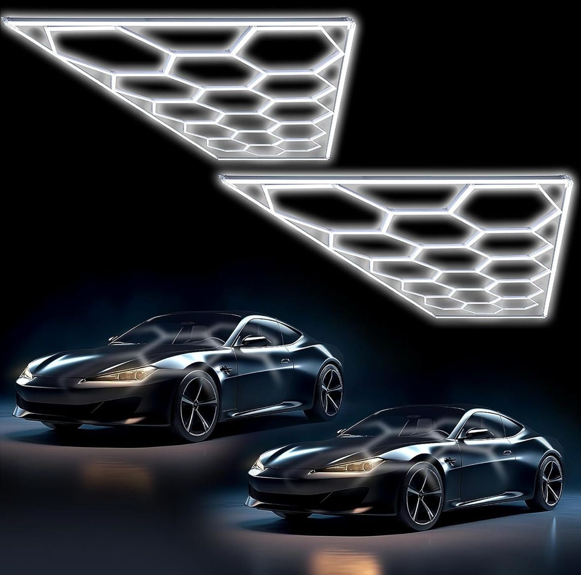Open Box Baquler 15 Hexagon LED Garage Light System Honeycomb LED Shop Lights with White Border for Garage Workshop Car Detailing Shop Exhibition Hall