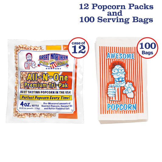 Great Northern 4 oz. Blue Big Bambino Popcorn Machine with 12 All-in-One Popcorn Packs