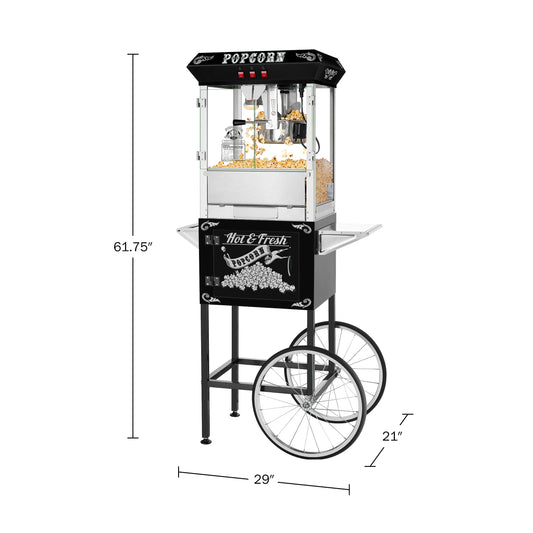 RIEDHOFF Commercial Popcorn Machine with Stand - Professional Cart Popcorn  Maker Machine With 8 Oz Kettle Makes Up to 60 Cups, With Lockers for Home