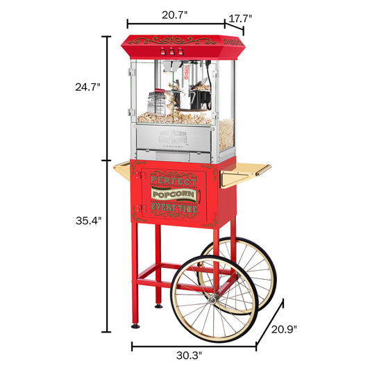 Matinee Popcorn Machine and Cart – 3 Gallon Popcorn Popper, 8oz