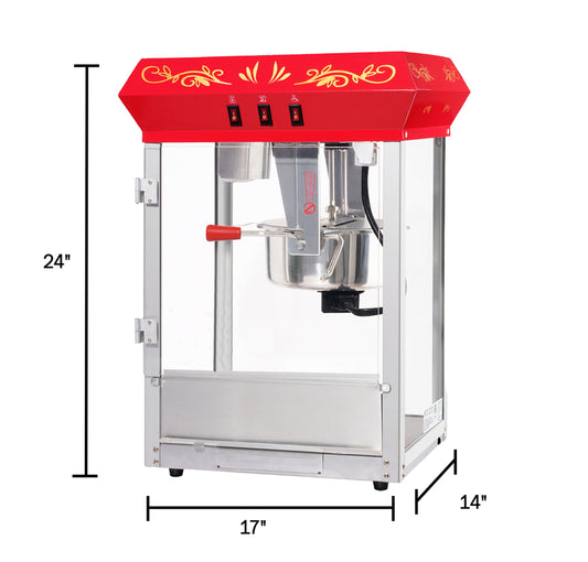 Popcorn Machine with Cart – 8oz Popper with Stainless-Steel Kettle by Great Northern Popcorn (Red)