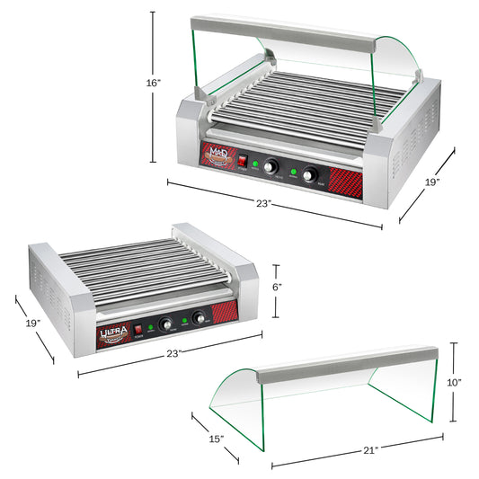 SYBO Hot Dog Roller, 18 Hot Dog 7 Roller Grill Cooker Machine with  Removable Stainless Steel Drip Tray and Glass Hood Cover, 1000-Watts,  OT-R3-8