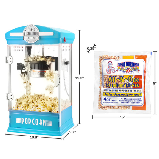 Great Northern 2.5 oz. Pop Pup Black Countertop Popcorn Machine with Measuring Spoon, Scoop, and 25-Serving Bags