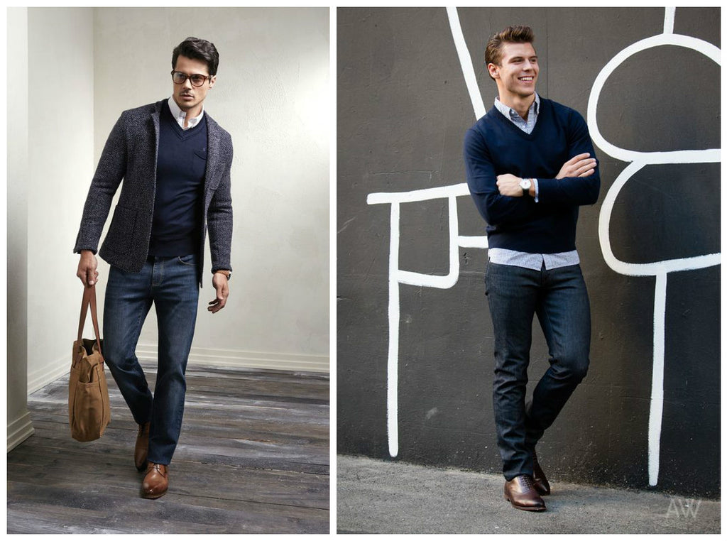 navy sweater mens outfit
