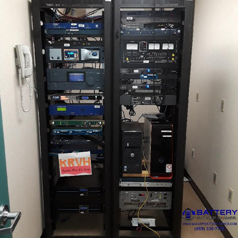 KRVH 91.5 FM Equipment Rack in Rio Vista, CA operated by River Delta Unified School District on two 3 kVA / 2,700 Watt Digital Convertible Rack Mount/Tower Battery Backup UPS 