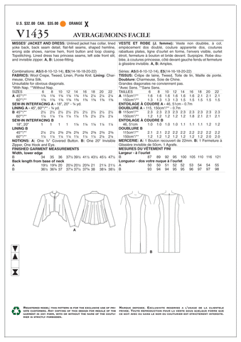 Vogue Pattern: V1435 Misses' Back-Flare Jacket & Sleeveless Dress ...