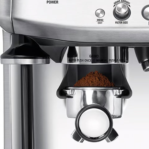 Breville barista Pro Coffee Grounds sitting in Portafilter